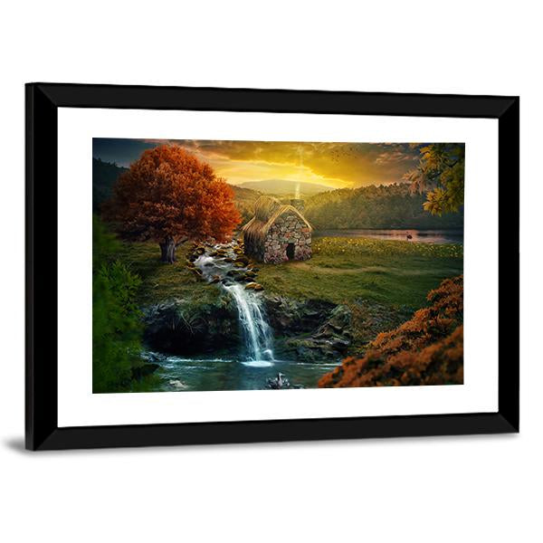 Mountains Near A Stream Canvas Wall Art-1 Piece-Framed Print-20" x 16"-Tiaracle