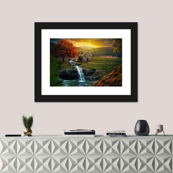Mountains Near A Stream Canvas Wall Art-1 Piece-Framed Print-20" x 16"-Tiaracle
