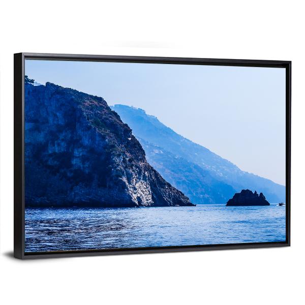 Mountains Near City Positano Canvas Wall Art-1 Piece-Floating Frame-24" x 16"-Tiaracle