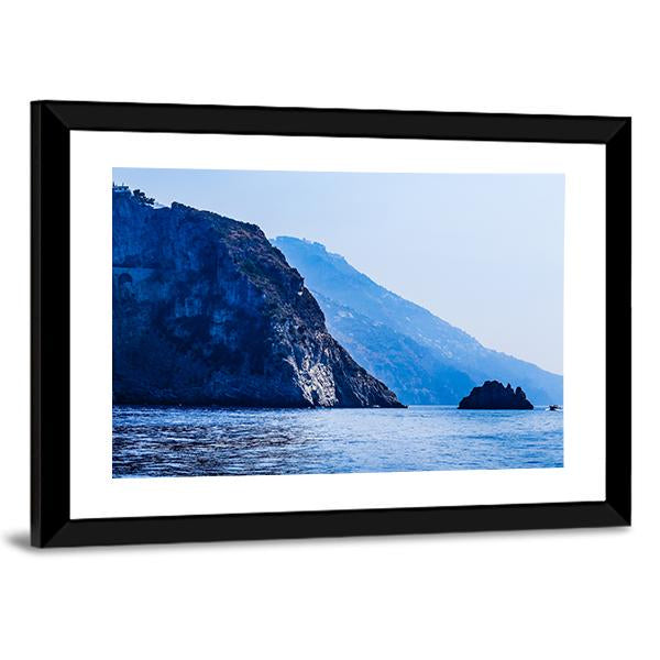 Mountains Near City Positano Canvas Wall Art-1 Piece-Framed Print-20" x 16"-Tiaracle