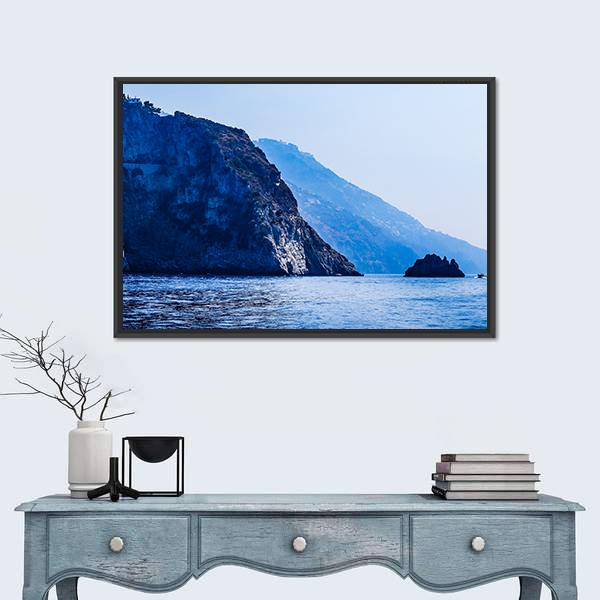 Mountains Near City Positano Canvas Wall Art-3 Horizontal-Gallery Wrap-25" x 16"-Tiaracle