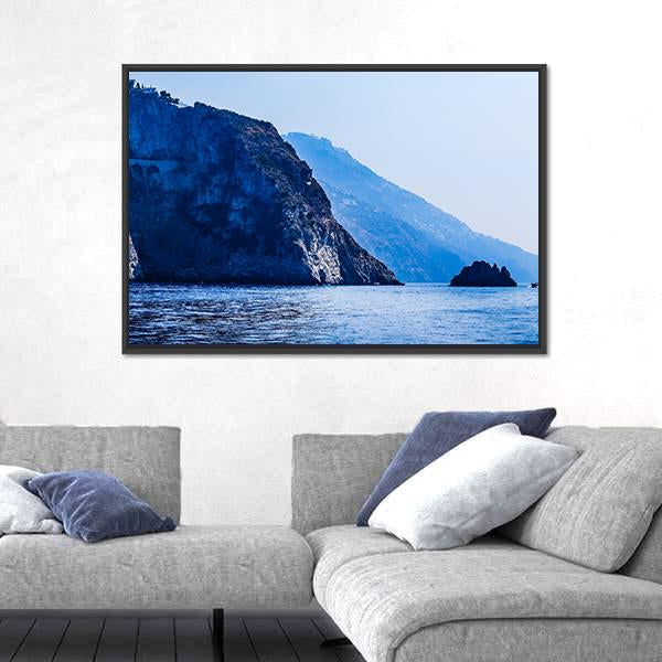 Mountains Near City Positano Canvas Wall Art-3 Horizontal-Gallery Wrap-25" x 16"-Tiaracle