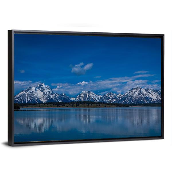 Mountains Near Jackson Lake Canvas Wall Art-1 Piece-Floating Frame-24" x 16"-Tiaracle