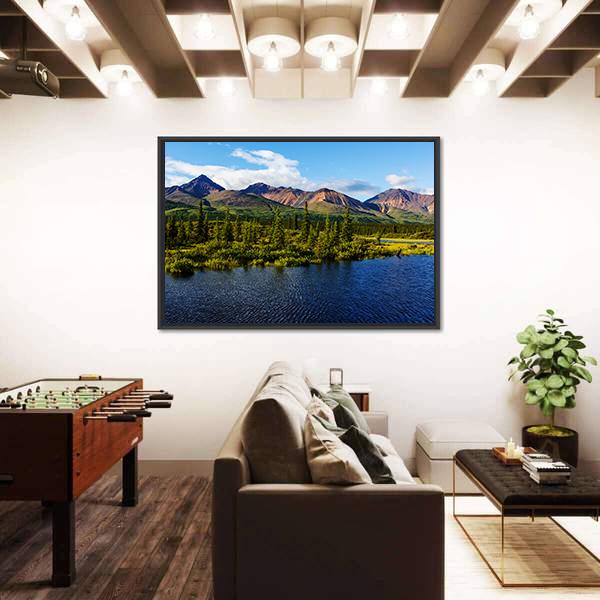 Mountains Of Alaska In Summer Canvas Wall Art-1 Piece-Floating Frame-36" x 24"-Tiaracle