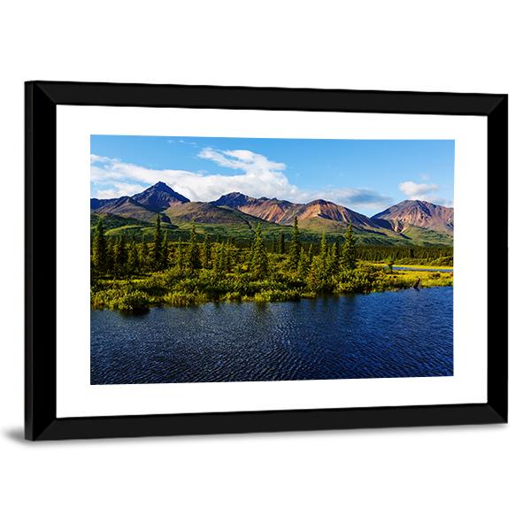 Mountains Of Alaska In Summer Canvas Wall Art-1 Piece-Framed Print-30" x 20"-Tiaracle