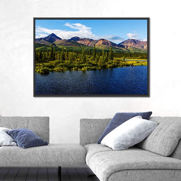 Mountains Of Alaska In Summer Canvas Wall Art-5 Horizontal-Gallery Wrap-22" x 12"-Tiaracle