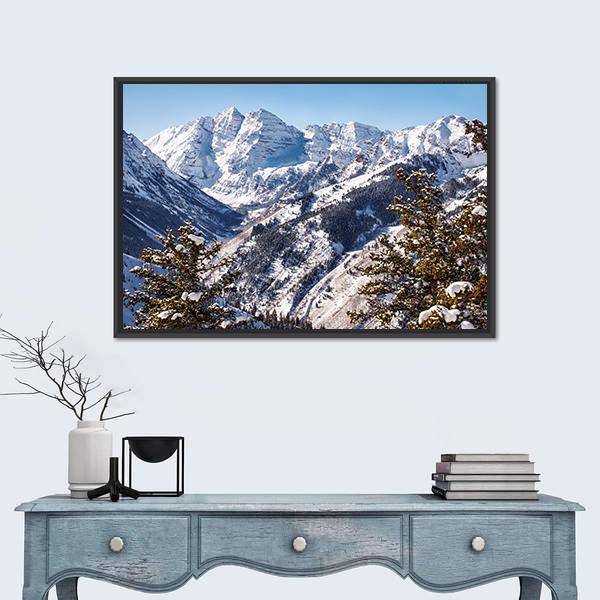 Mountains Of Maroon Bells Canvas Wall Art-1 Piece-Floating Frame-24" x 16"-Tiaracle