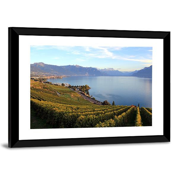 Mountains On Lake Geneva Canvas Wall Art-1 Piece-Framed Print-20" x 16"-Tiaracle