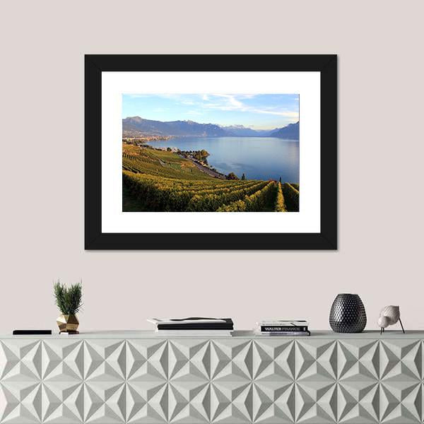 Mountains On Lake Geneva Canvas Wall Art-3 Horizontal-Gallery Wrap-25" x 16"-Tiaracle
