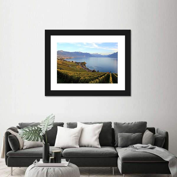 Mountains On Lake Geneva Canvas Wall Art-3 Horizontal-Gallery Wrap-25" x 16"-Tiaracle