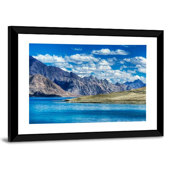 Mountains & Pangong Lake Canvas Wall Art-1 Piece-Framed Print-20" x 16"-Tiaracle
