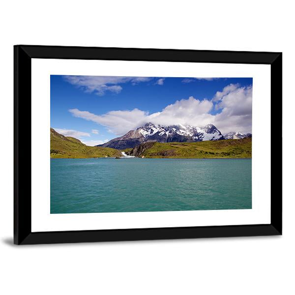 Mountains & Pehoe River Canvas Wall Art-1 Piece-Framed Print-20" x 16"-Tiaracle