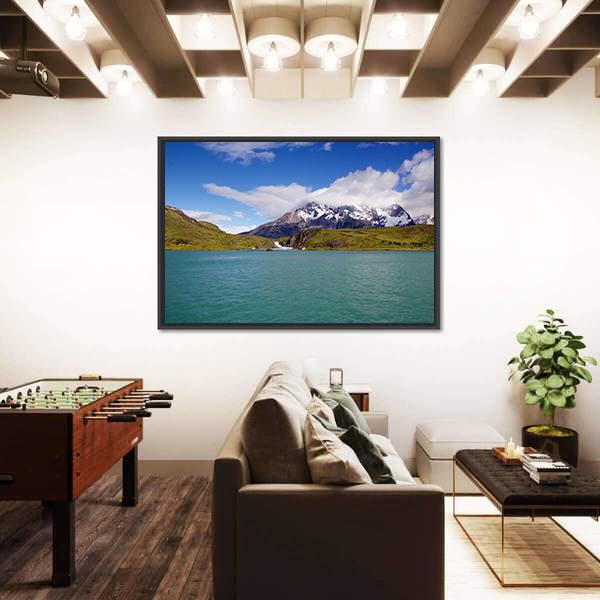 Mountains &amp; Pehoe River Canvas Wall Art-3 Horizontal-Gallery Wrap-25" x 16"-Tiaracle
