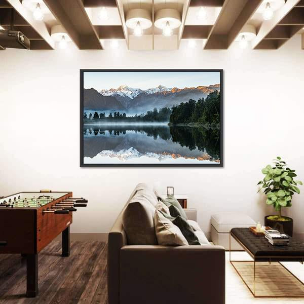 Mountains Reflection In Lake Canvas Wall Art-1 Piece-Floating Frame-24" x 16"-Tiaracle