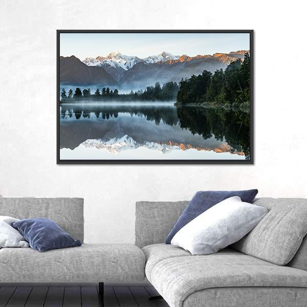 Mountains Reflection In Lake Canvas Wall Art-5 Horizontal-Gallery Wrap-22" x 12"-Tiaracle