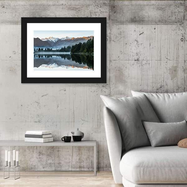Mountains Reflection In Lake Canvas Wall Art-5 Horizontal-Gallery Wrap-22" x 12"-Tiaracle
