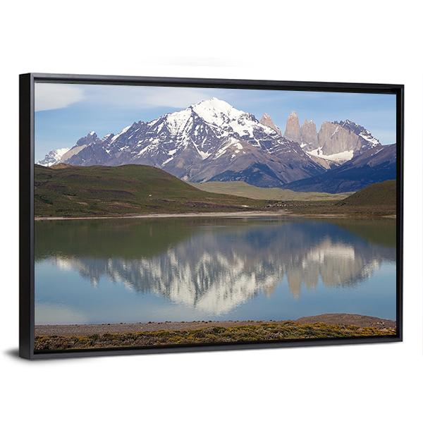 Mountains With Lake Chile Canvas Wall Art-1 Piece-Floating Frame-24" x 16"-Tiaracle