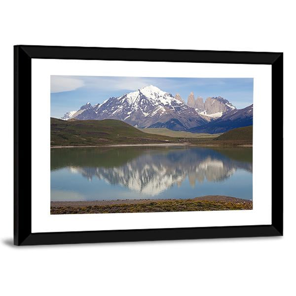 Mountains With Lake Chile Canvas Wall Art-1 Piece-Framed Print-20" x 16"-Tiaracle