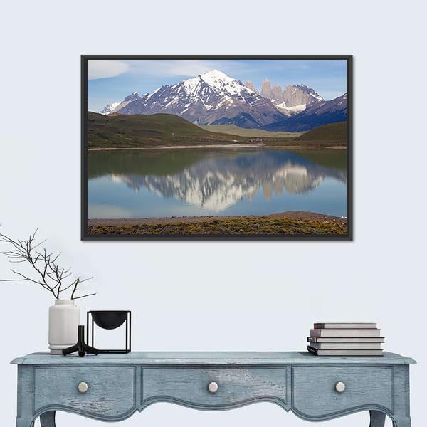 Mountains With Lake Chile Canvas Wall Art-3 Horizontal-Gallery Wrap-25" x 16"-Tiaracle