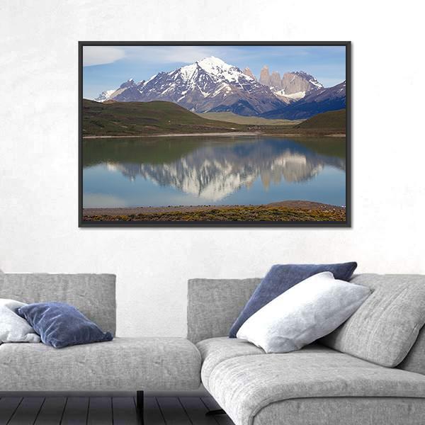 Mountains With Lake Chile Canvas Wall Art-3 Horizontal-Gallery Wrap-25" x 16"-Tiaracle