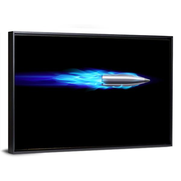 Moving Blue Fiery Bullet Canvas Wall Art-1 Piece-Floating Frame-24" x 16"-Tiaracle
