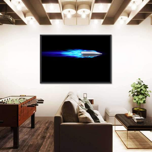 Moving Blue Fiery Bullet Canvas Wall Art-5 Horizontal-Gallery Wrap-22" x 12"-Tiaracle