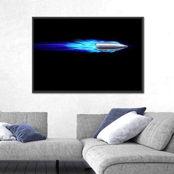 Moving Blue Fiery Bullet Canvas Wall Art-5 Horizontal-Gallery Wrap-22" x 12"-Tiaracle