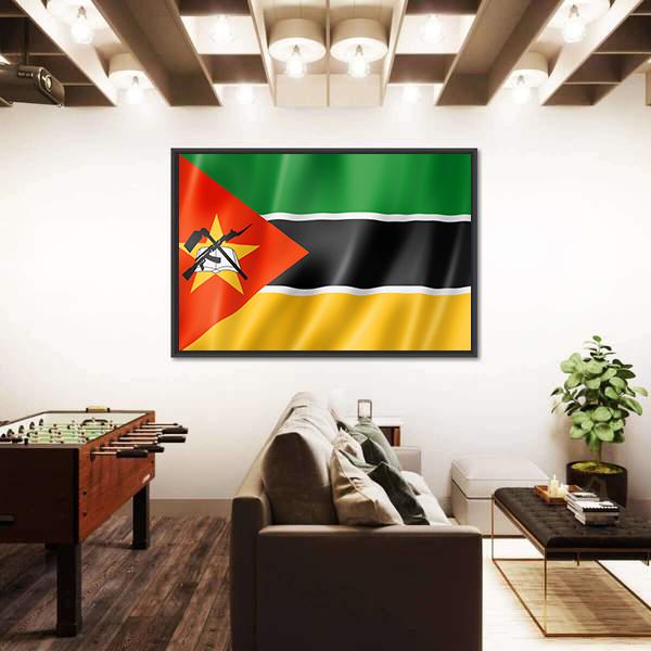 Mozambique Flag Canvas Wall Art-1 Piece-Floating Frame-24" x 16"-Tiaracle