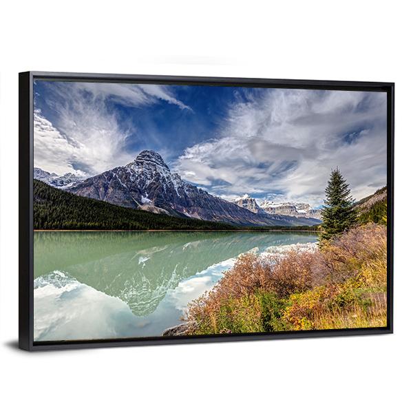 Mt Chephren In Autumn Canvas Wall Art-1 Piece-Floating Frame-24" x 16"-Tiaracle