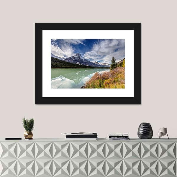 Mt Chephren In Autumn Canvas Wall Art-1 Piece-Framed Print-20" x 16"-Tiaracle