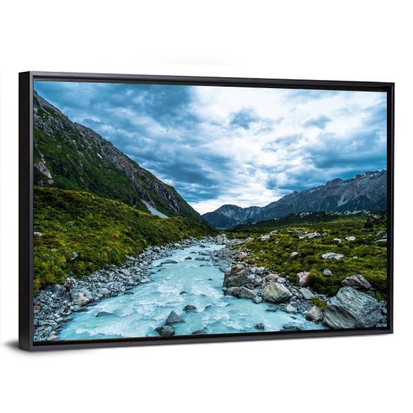Mt Cook &amp; Hook Valley Canvas Wall Art-1 Piece-Floating Frame-24" x 16"-Tiaracle