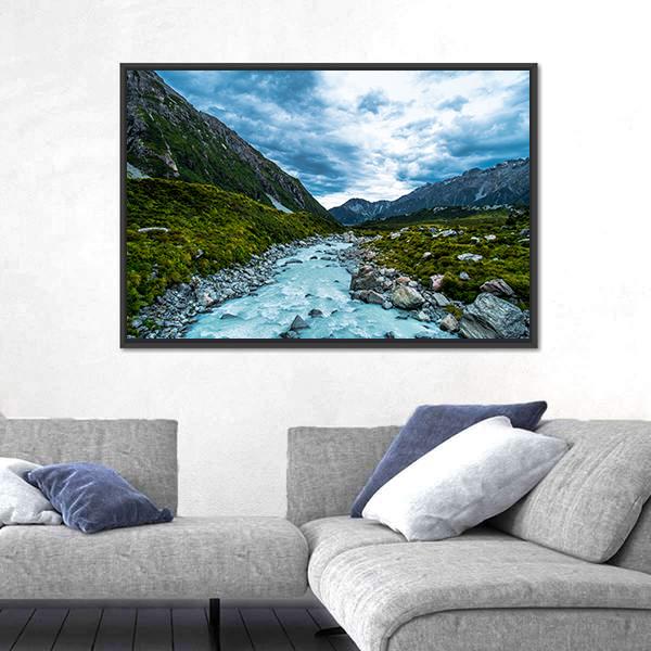 Mt Cook &amp; Hook Valley Canvas Wall Art-1 Piece-Floating Frame-24" x 16"-Tiaracle