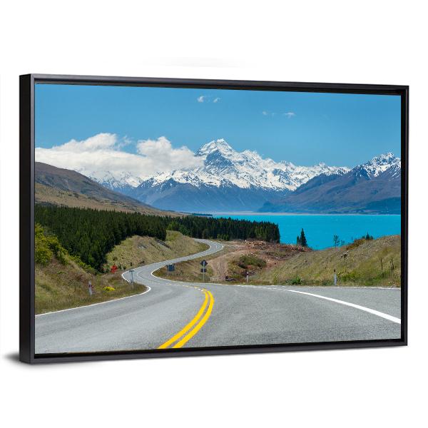 Mt Cook In New Zealand Canvas Wall Art-1 Piece-Floating Frame-24" x 16"-Tiaracle