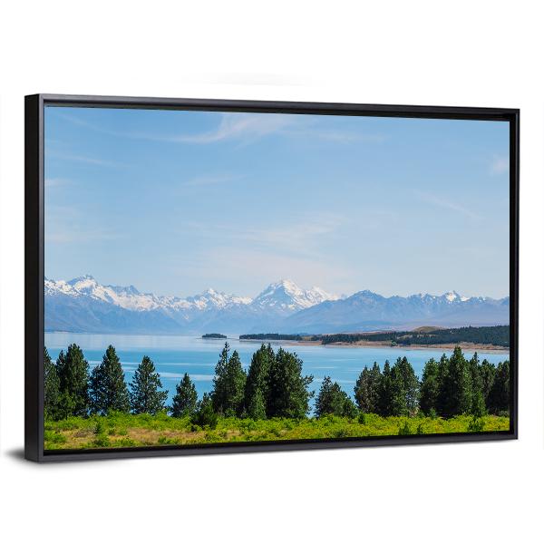 Mt Cook In Summer Beside The Lake Canvas Wall Art-1 Piece-Floating Frame-24" x 16"-Tiaracle