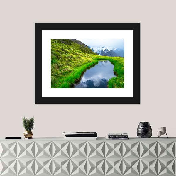 Mt Cook Reflection On Pond Canvas Wall Art-5 Horizontal-Gallery Wrap-22" x 12"-Tiaracle