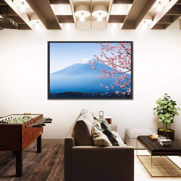 Mt Fuji &amp; Cherry Blossom Canvas Wall Art-1 Piece-Floating Frame-24" x 16"-Tiaracle