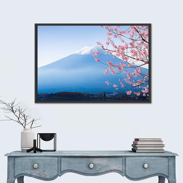Mt Fuji &amp; Cherry Blossom Canvas Wall Art-3 Horizontal-Gallery Wrap-25" x 16"-Tiaracle