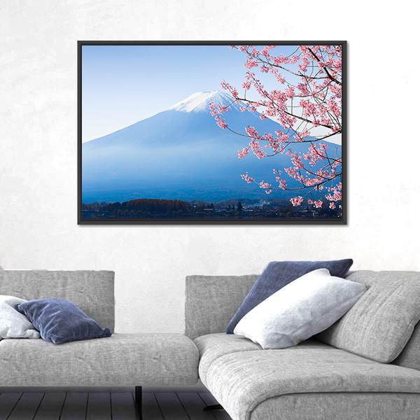 Mt Fuji &amp; Cherry Blossom Canvas Wall Art-3 Horizontal-Gallery Wrap-25" x 16"-Tiaracle
