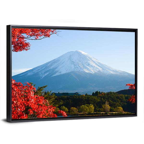 Mt Fuji In Autumn Canvas Wall Art-1 Piece-Floating Frame-24" x 16"-Tiaracle