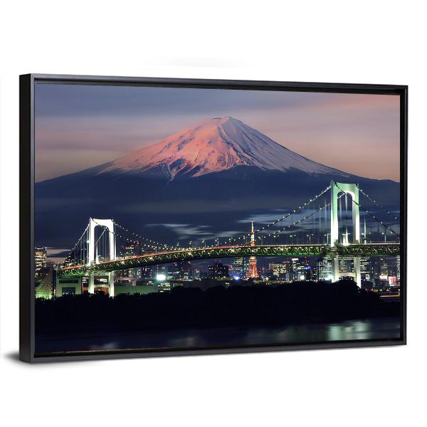 Mt Fuji Surreal View Canvas Wall Art-1 Piece-Floating Frame-24" x 16"-Tiaracle