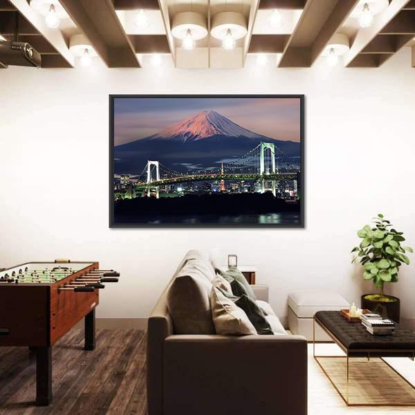 Mt Fuji Surreal View Canvas Wall Art-1 Piece-Floating Frame-24" x 16"-Tiaracle
