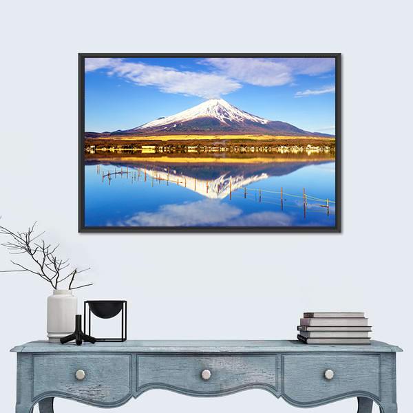 Mt Fuji With Lake Yamanaka Canvas Wall Art-3 Horizontal-Gallery Wrap-25" x 16"-Tiaracle