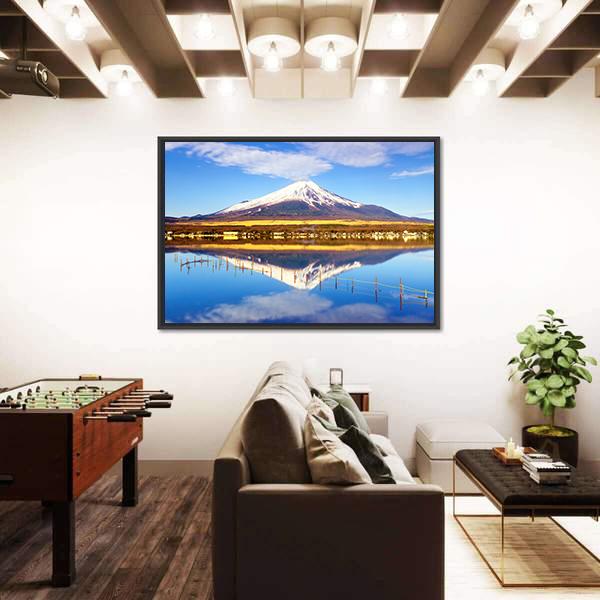 Mt Fuji With Lake Yamanaka Canvas Wall Art-3 Horizontal-Gallery Wrap-25" x 16"-Tiaracle