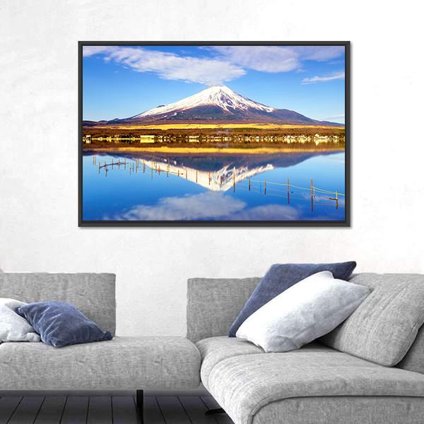 Mt Fuji With Lake Yamanaka Canvas Wall Art-3 Horizontal-Gallery Wrap-25" x 16"-Tiaracle