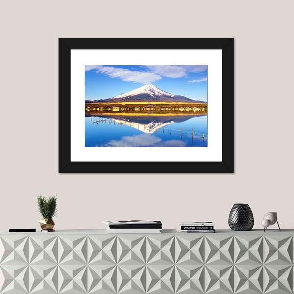 Mt Fuji With Lake Yamanaka Canvas Wall Art-3 Horizontal-Gallery Wrap-25" x 16"-Tiaracle