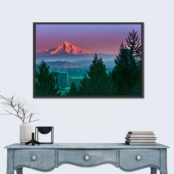 Mt Hood At Sunset Canvas Wall Art-3 Horizontal-Gallery Wrap-25" x 16"-Tiaracle