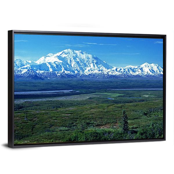 Mt McKinley &amp; Lake Canvas Wall Art-1 Piece-Floating Frame-24" x 16"-Tiaracle