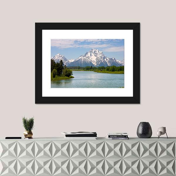 Mt Moran From Lake Canvas Wall Art-1 Piece-Framed Print-20" x 16"-Tiaracle