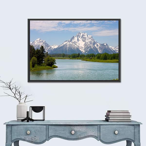 Mt Moran From Lake Canvas Wall Art-3 Horizontal-Gallery Wrap-25" x 16"-Tiaracle