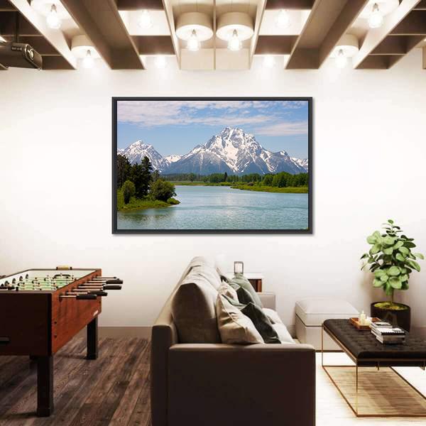 Mt Moran From Lake Canvas Wall Art-3 Horizontal-Gallery Wrap-25" x 16"-Tiaracle